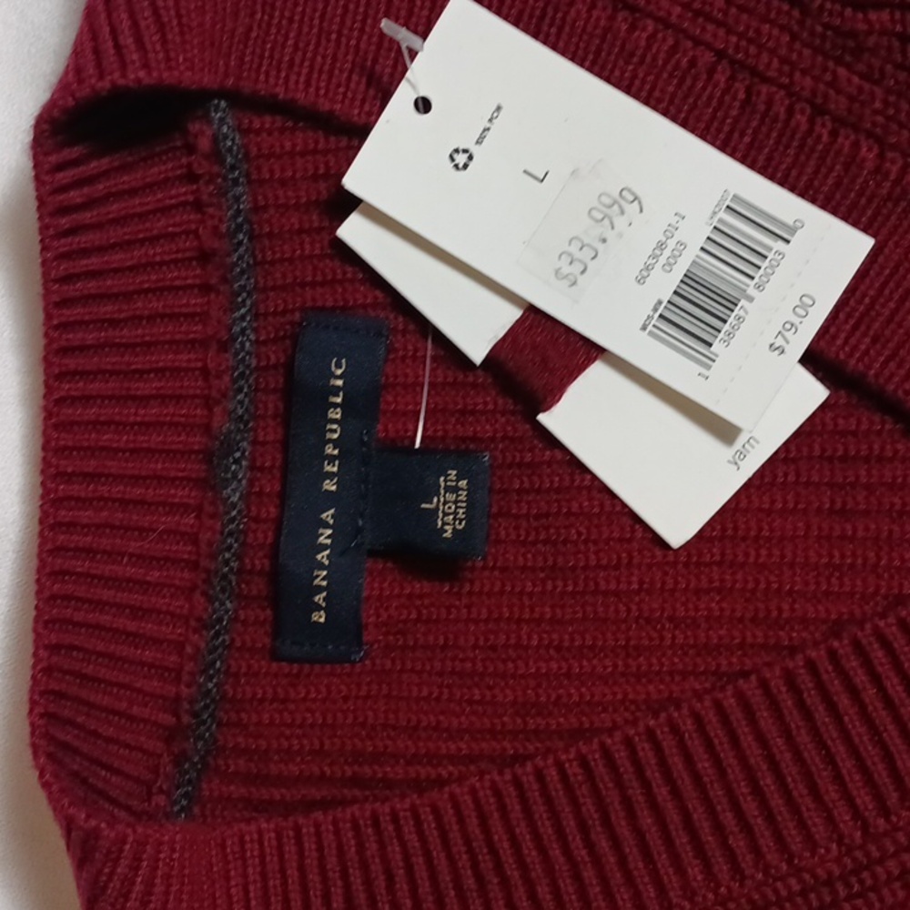 NWT Banana Republic Men's Maroon Wool Blend V-Neck Sweater Size L - Picture 4 of 9